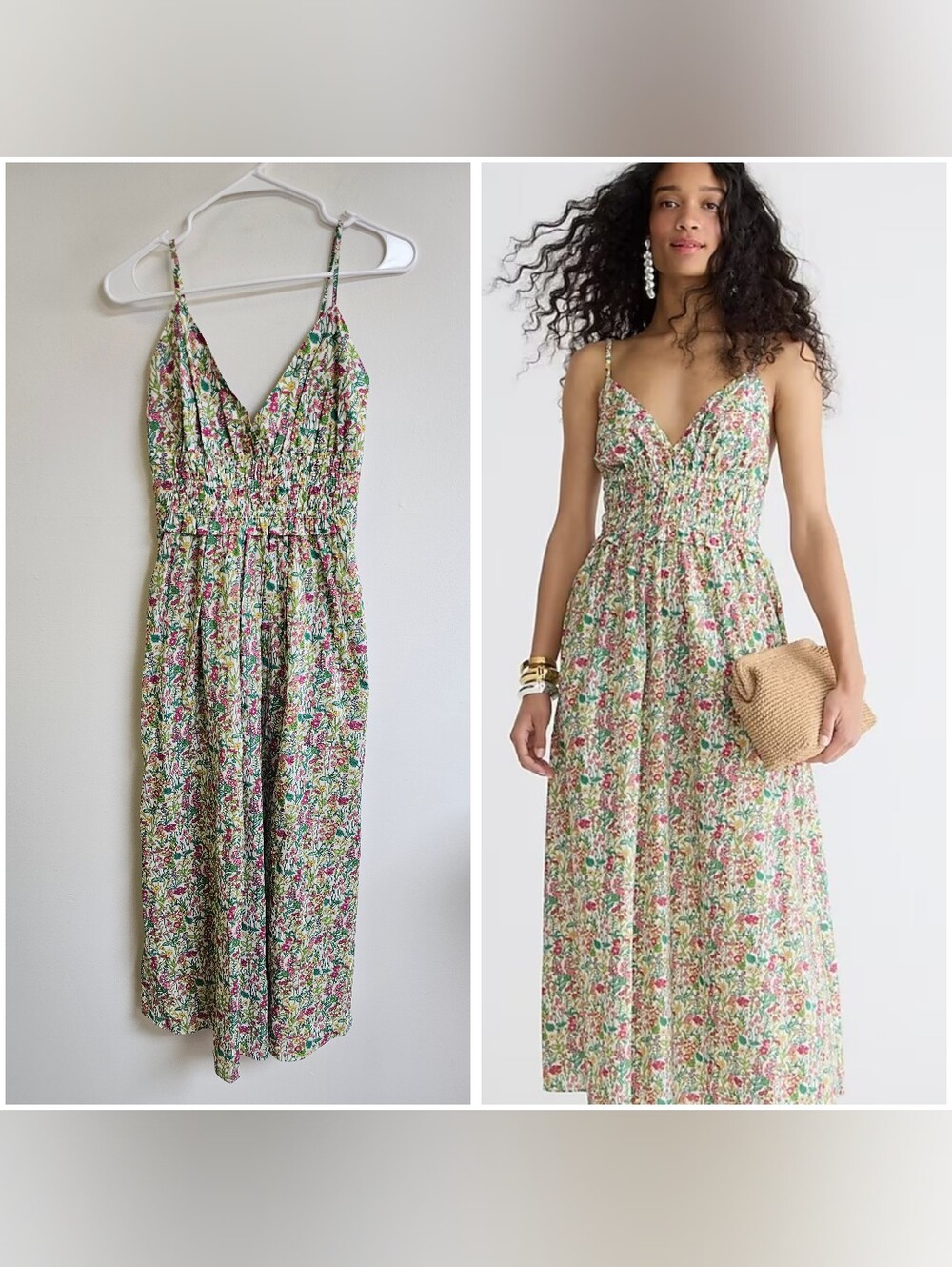 J. Crew × Liberty Print Vneck Smocked Waste Floral Midi Sundress Spaghetti Strap